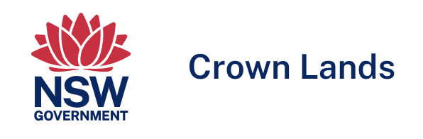 Logo of NSW Government Crown Lands with a stylized red lotus flower symbol.