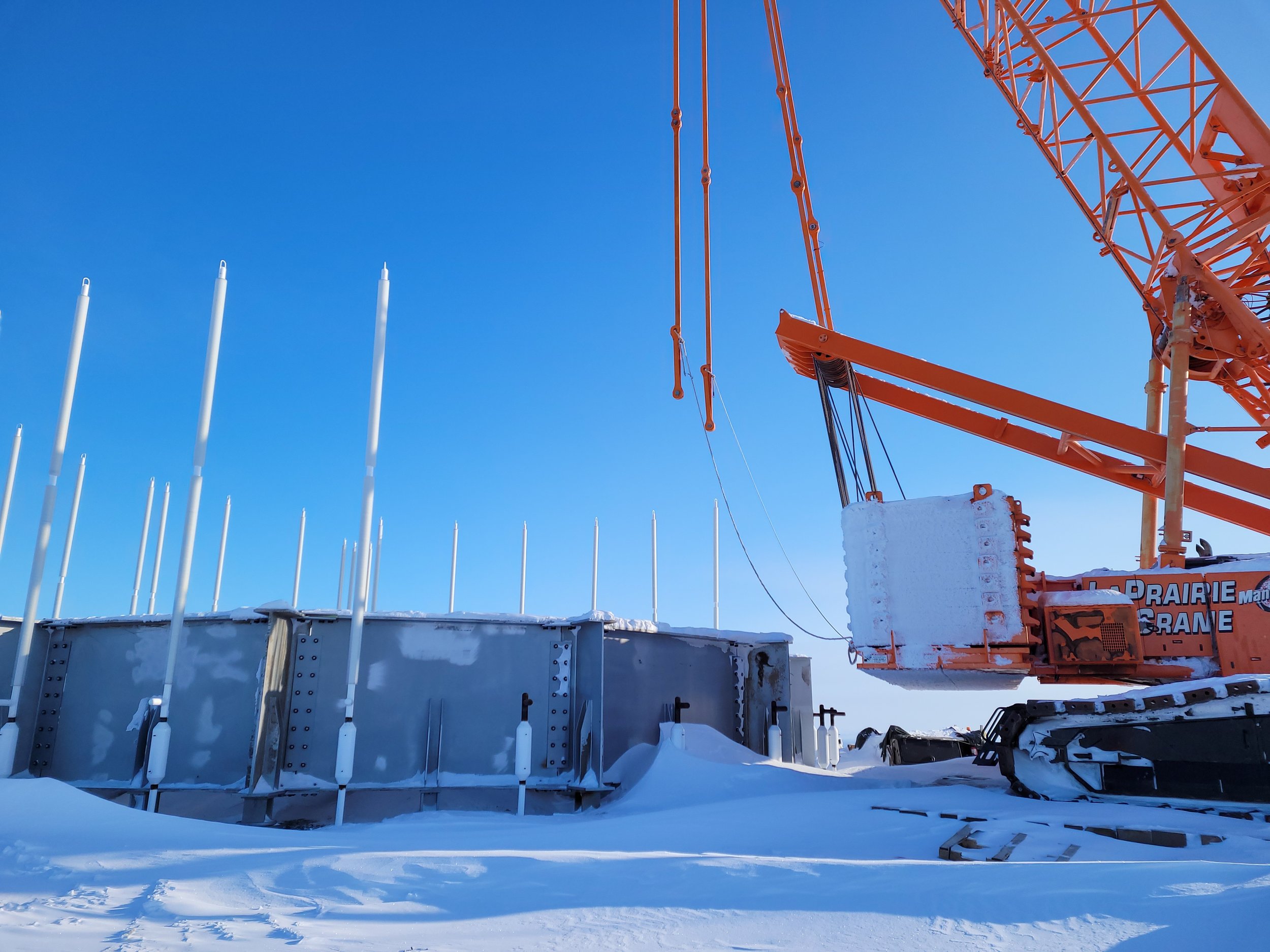 The crane that will help erect the wind turbine tower and blades in already onsite