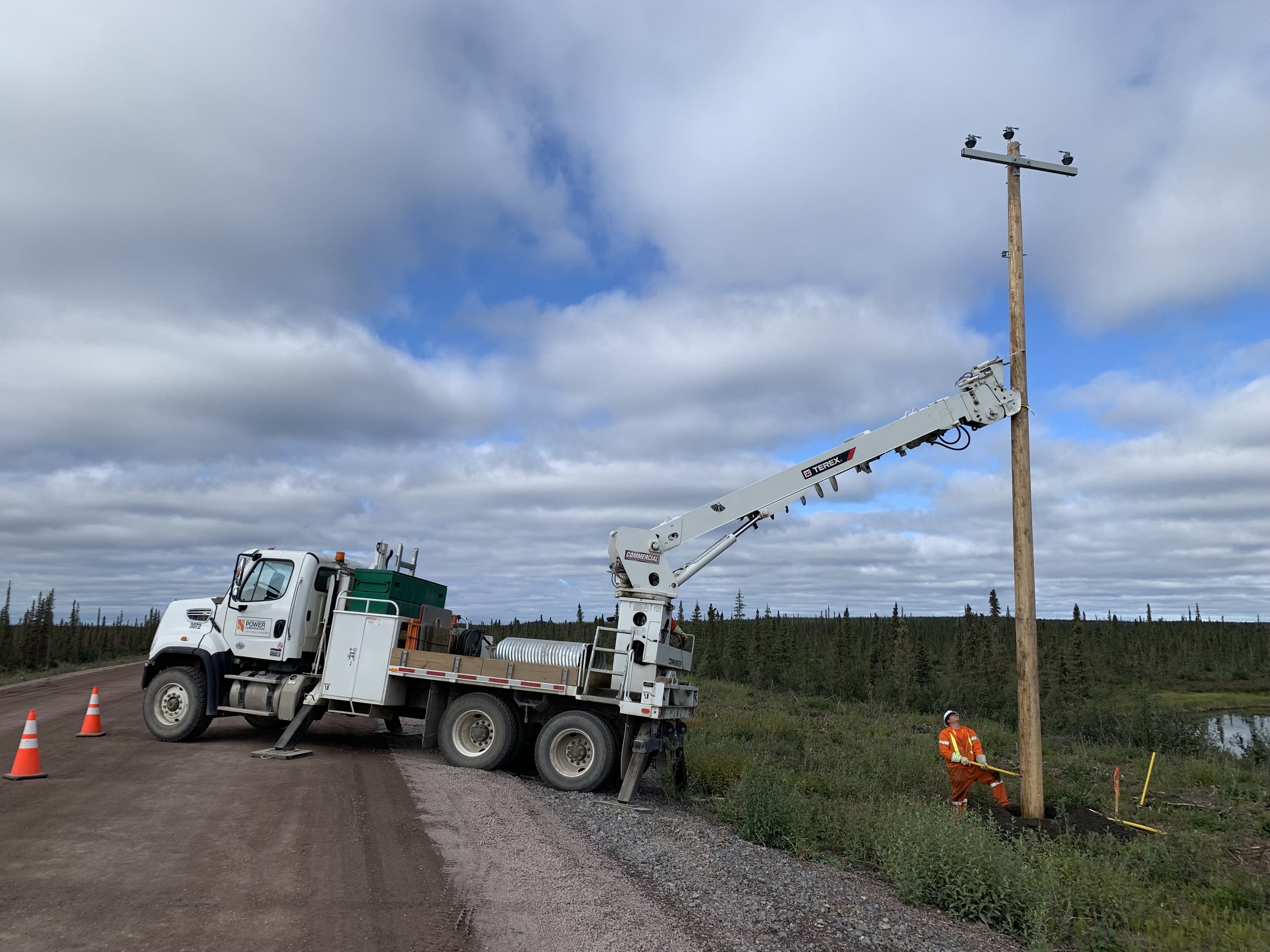 On Sunday, August 7, 2022 the first pole for the future distribution line from Inuvik Wind was installed