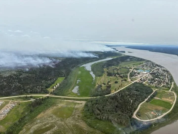 Early July: an aerial view of the fire closing in on the Wild Rose subdivision