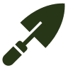 A small gardening trowel with a green handle and silver blade.