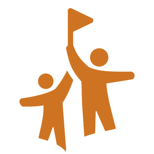 Icon of two people holding a flag, celebrating or rallying together.