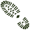 Two green footprints on a white background, one larger and one smaller.