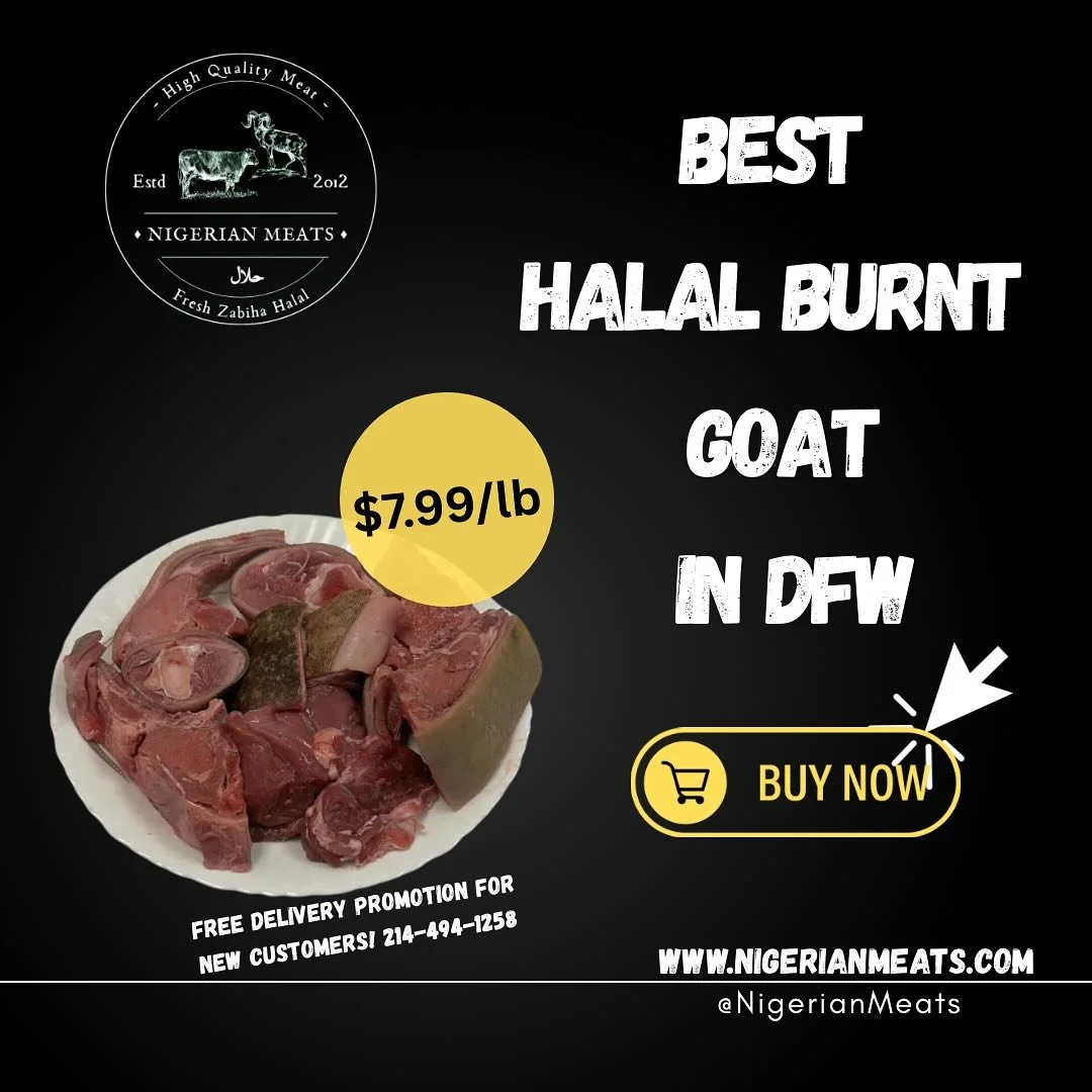 Good meat doesn&rsquo;t need much.
At Nigerian Meats, we roast our goat over open flame, hand-slaughtered and halal, with no seasoning added &mdash; just clean, smoky flavor you can build on at home.

Freshly prepared and ready for whatever you&rsquo