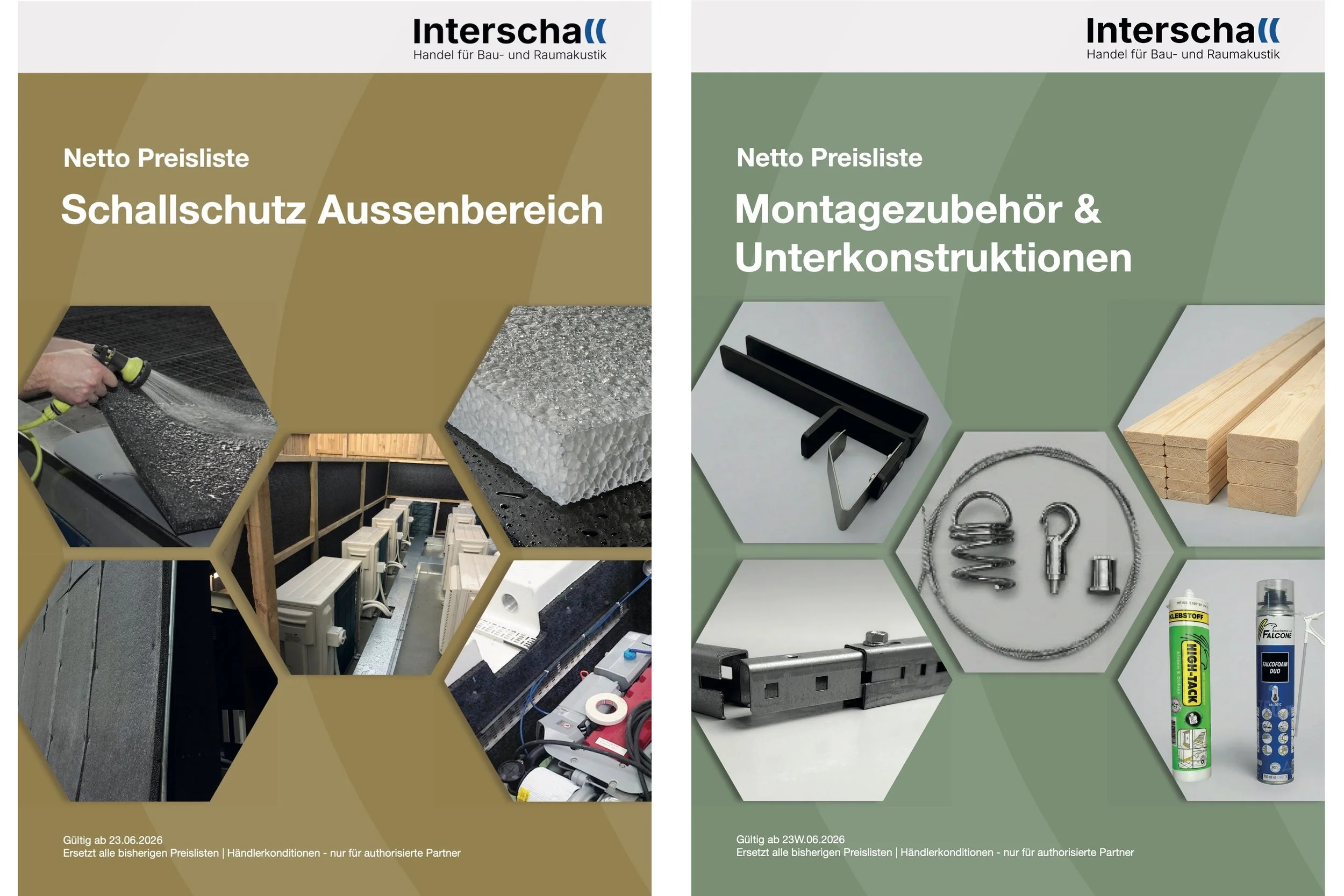 Netto-Preislisten Schallschutz Aussenbereich sowie Montagezubehör und Unterkonstruktionen von Interschall, Händlerkonditionen