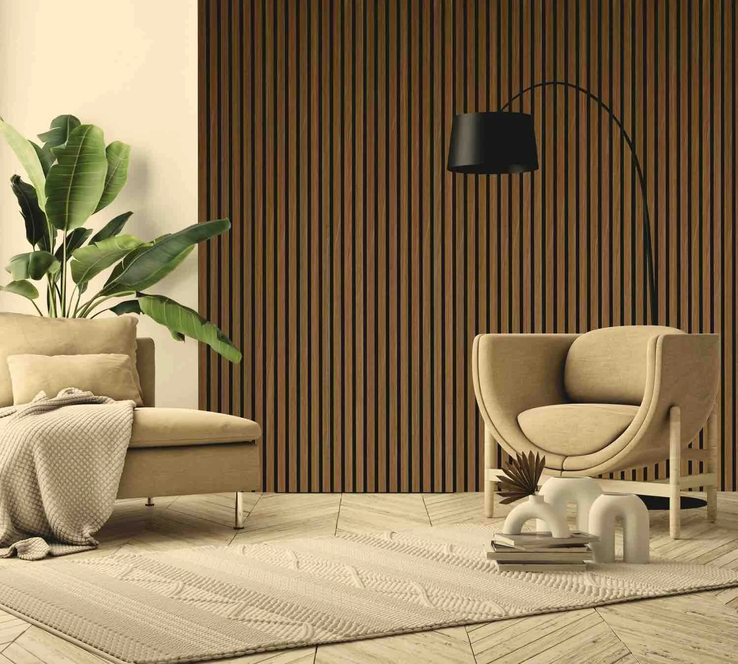 Intersonic Sonido Elements 2.4 in Eiche geölt als Wandverkleidung im Wohnzimmer