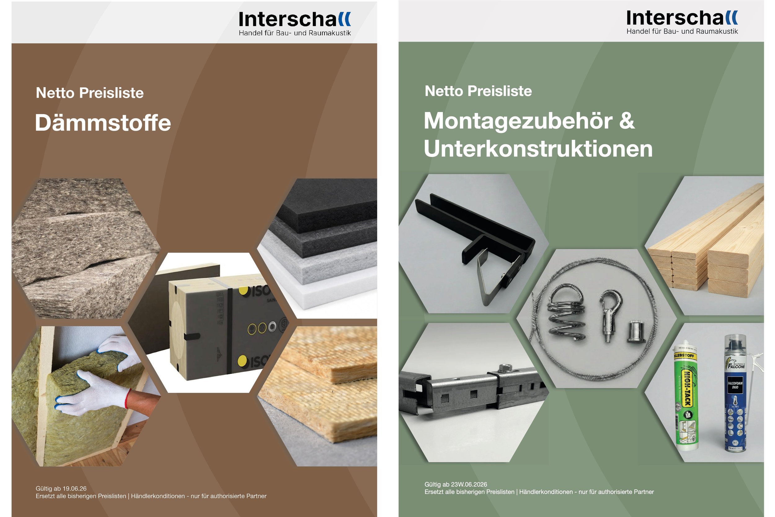 Netto-Preislisten Dämmstoffe sowie Montagezubehör und Unterkonstruktionen von Interschall, Händlerkonditionen