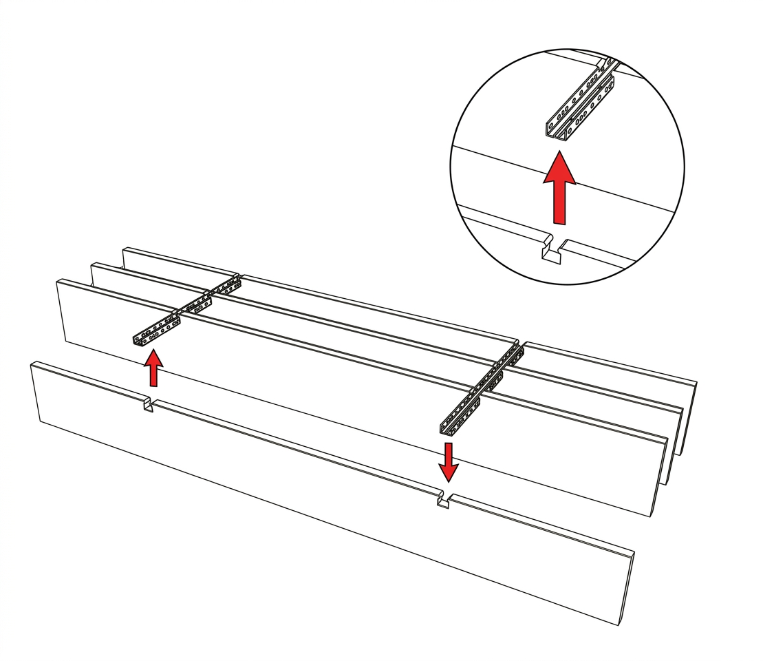 Intersonic™ Baffle Montage: Lamellen werden direkt auf das mitgelieferte Deckenprofil aufgesteckt
