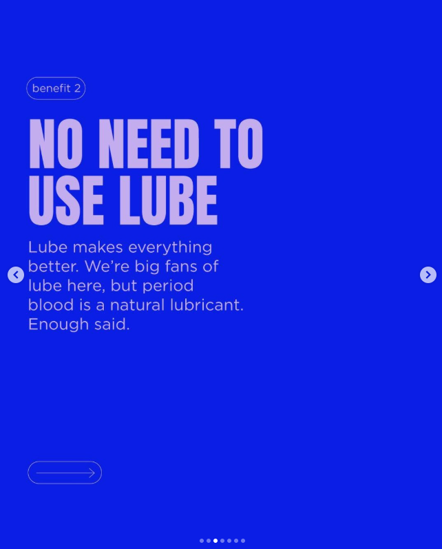 A blue digital graphic promoting no need for lubricant, emphasizing the benefits of natural blood as a lubricant.