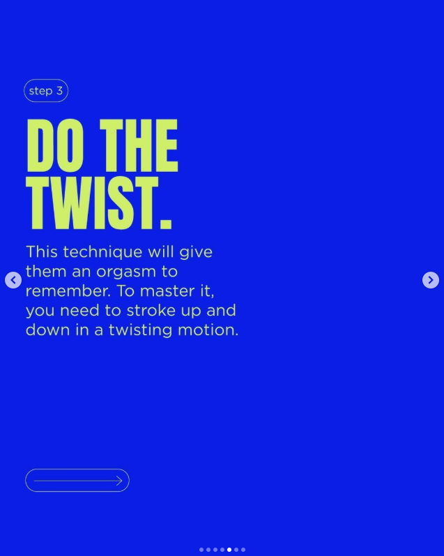 A blue informational slide titled 'Step 3: Do the Twist' explaining a technique to give an orgasm by stroking up and down in a twisting motion.