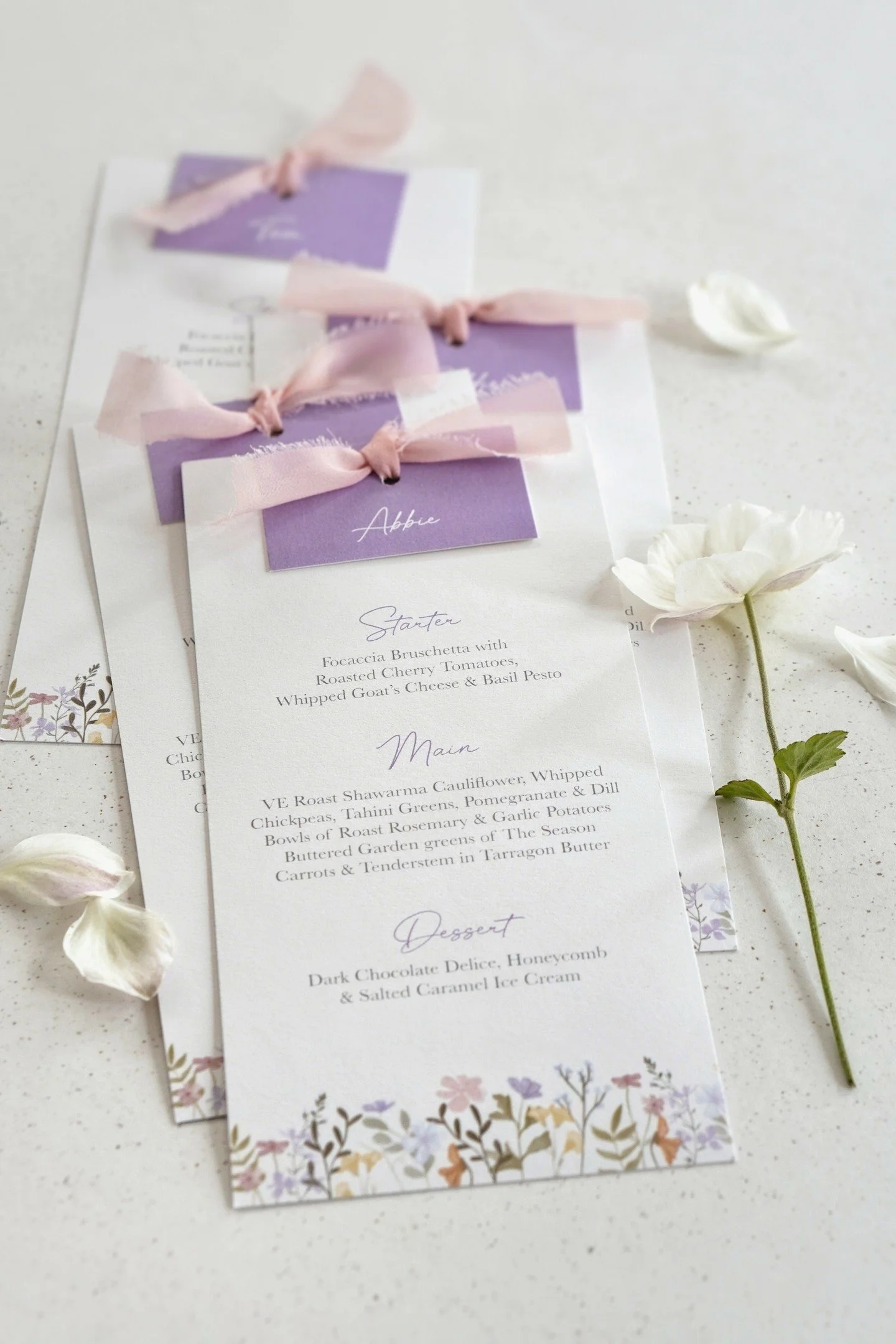 Let this be your reminder that menus can be beautiful too 🌸💜

This is the Wildflowers Collection menu, featuring soft, hand-drawn florals that sit along the base of the menu, adding colour and character while keeping the overall look light and eleg
