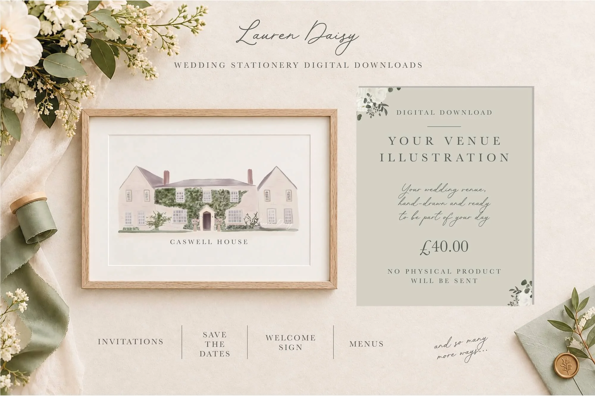 Caswell House Wedding Venue Illustration | Digital Download