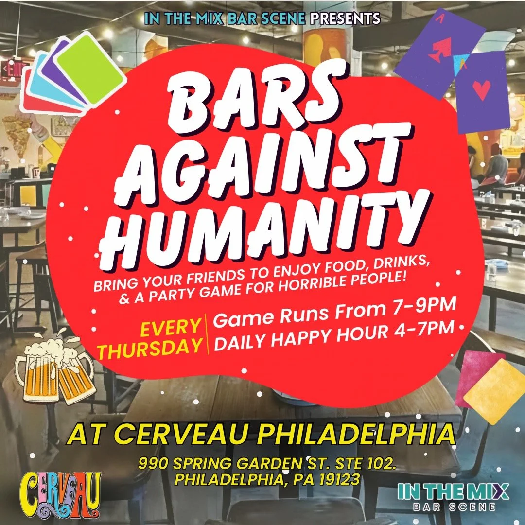 weekly thursday night bars against humanity activity inside cerveau italian restaurant