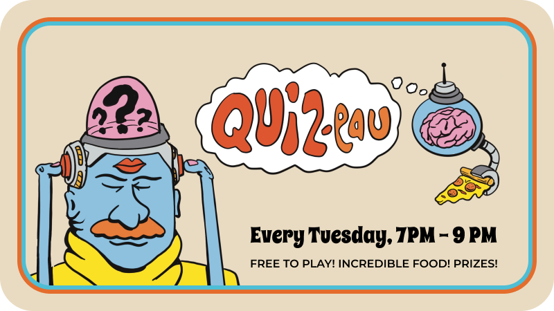 weekly tuesday night quizzo from 7pm until 9pm  
