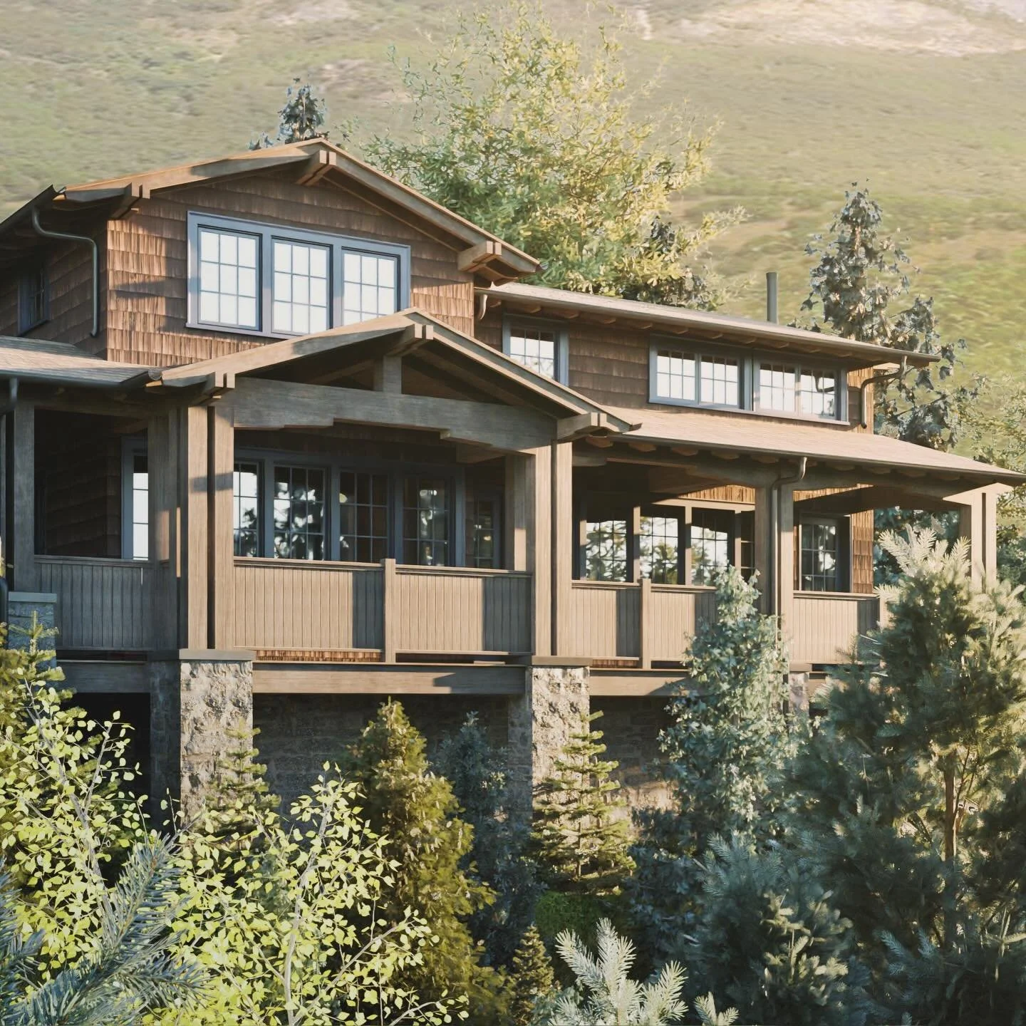 Some of the most compelling hillside homes, like those in Berkeley CA that inspired this one, show that structure follows terrain, materials feel natural, and details serve a purpose.

This project explores those ideas through a Craftsman lens with h