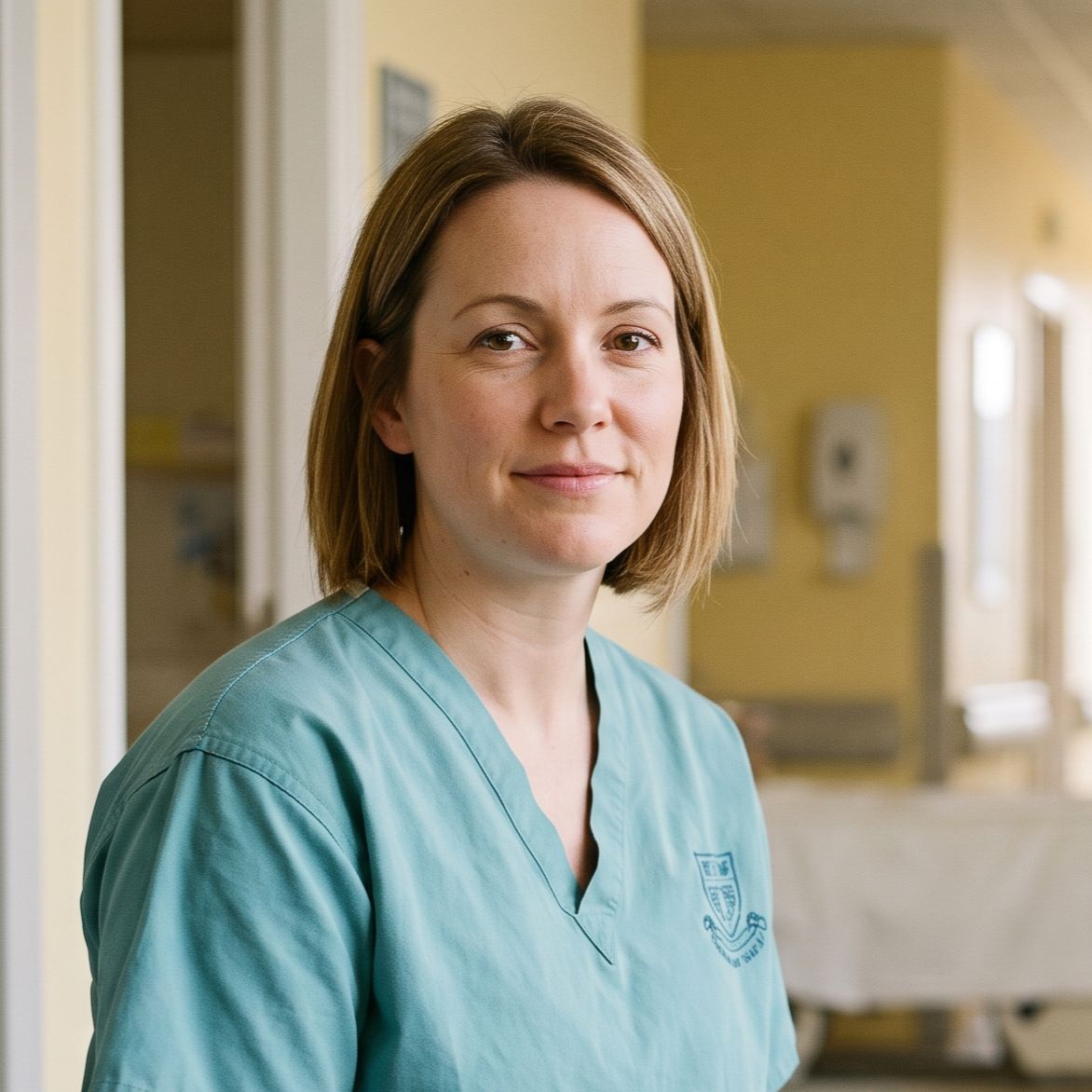 Nurse seated in healthcare setting