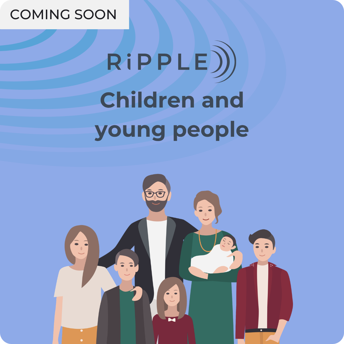 Illustration of diverse children, young people and families for the upcoming Ripple Children and Young People's Health Challenge.