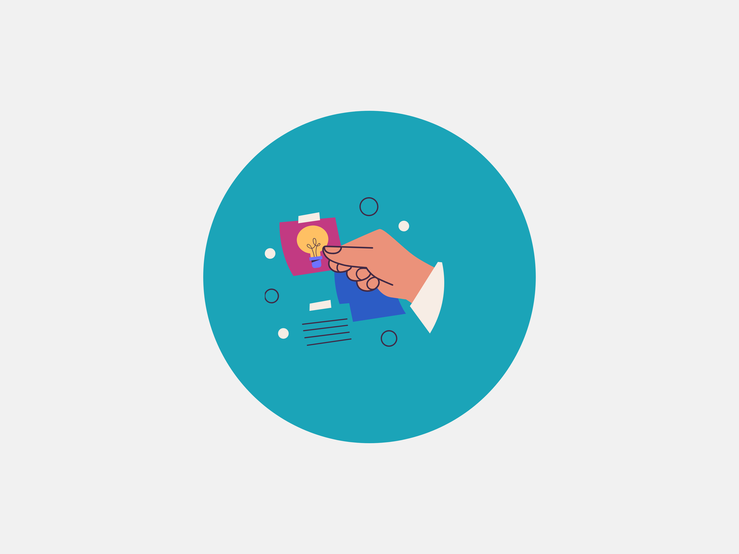 Illustration of a hand holding a paper with a lightbulb icon, representing innovators in the global Ripple initiative.