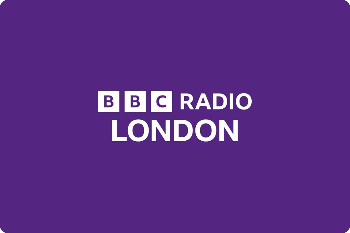 BBC Radio London logo on a purple background.