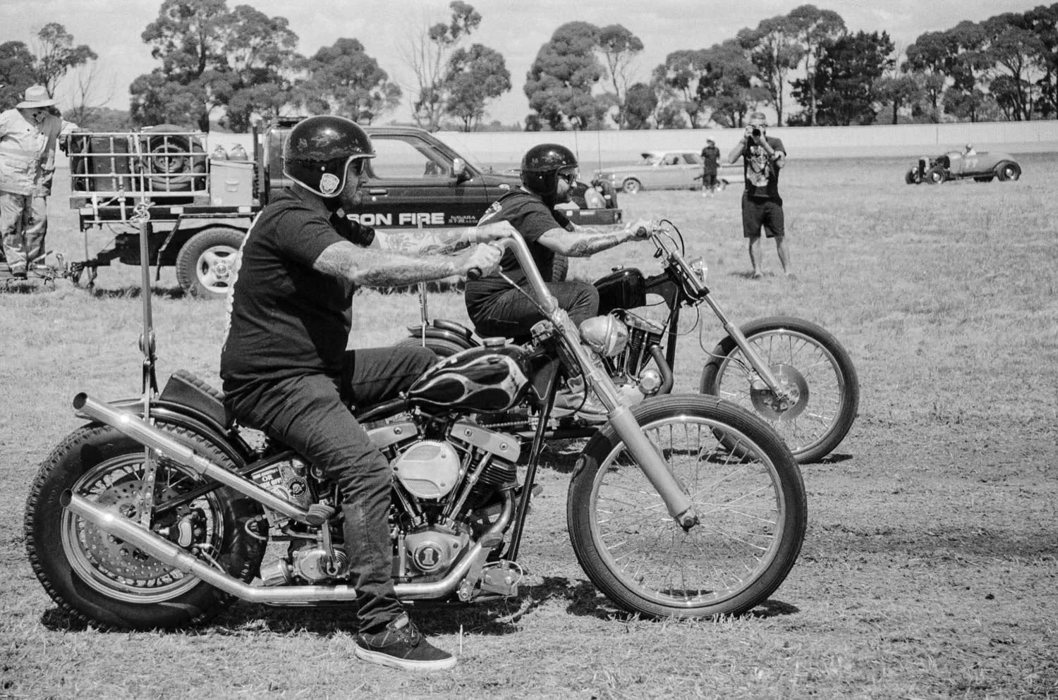 Tomorrow we @chopped Come find us in the bike room next to the Can Bar or on the Drag Strip. 📷 @yeahjoel #choppers #chopped #vivamoto #scrambleon