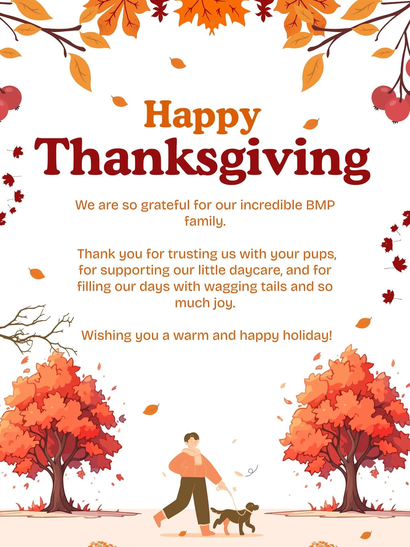 Happy Thanksgiving from our BarkMore Park family to yours! We are so thankful for every pup who walks through our doors and for every amazing human who trusts us with their best friends. Your support means the world to us and we love getting to spend