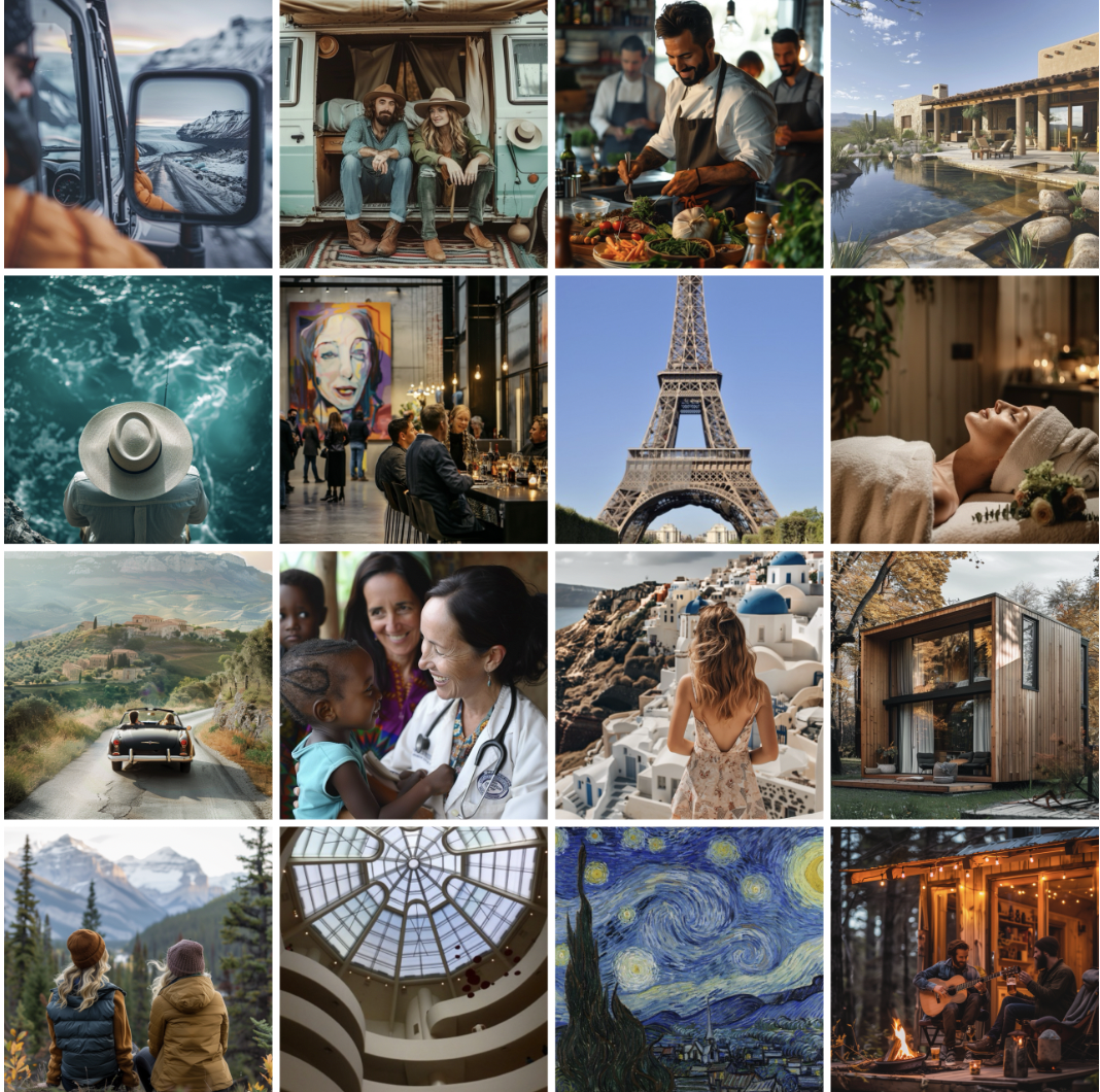 Collage verschiedener Reise- und Erlebnisbilder, einschließlich Natur, Stadt, Kultur und Entspannung.