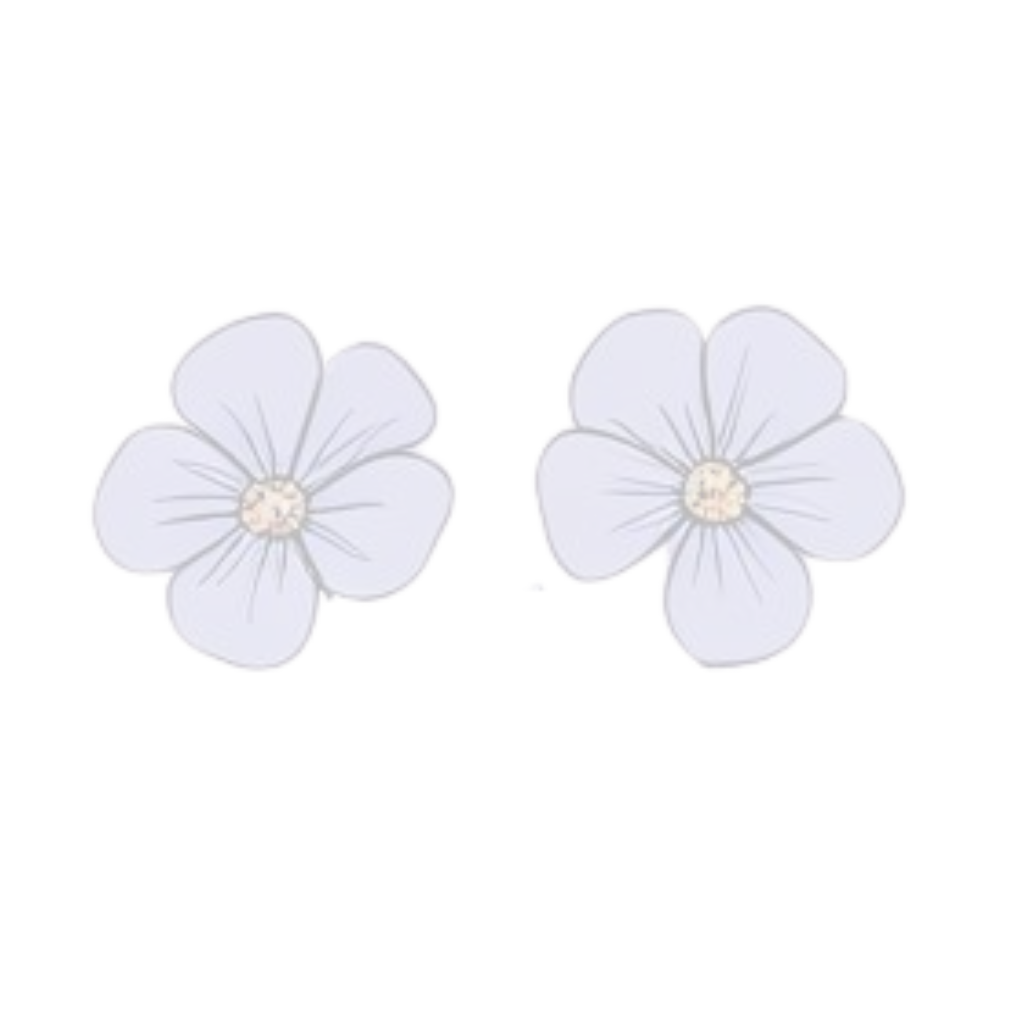 Illustration of two purple flowers with black outlines and yellow centers.