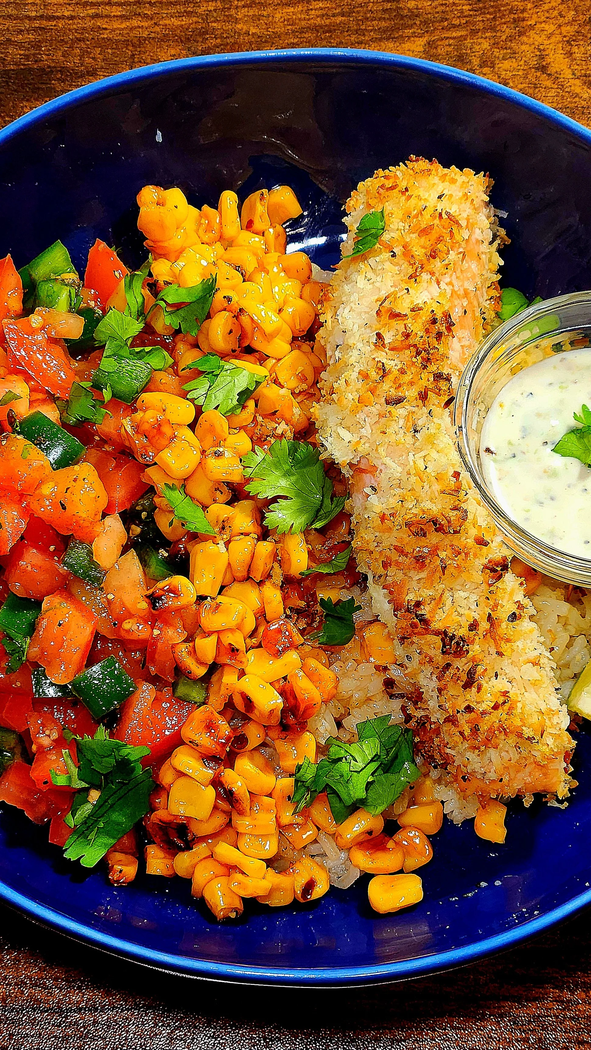 Coconut Crusted Salmon Rice Bowls