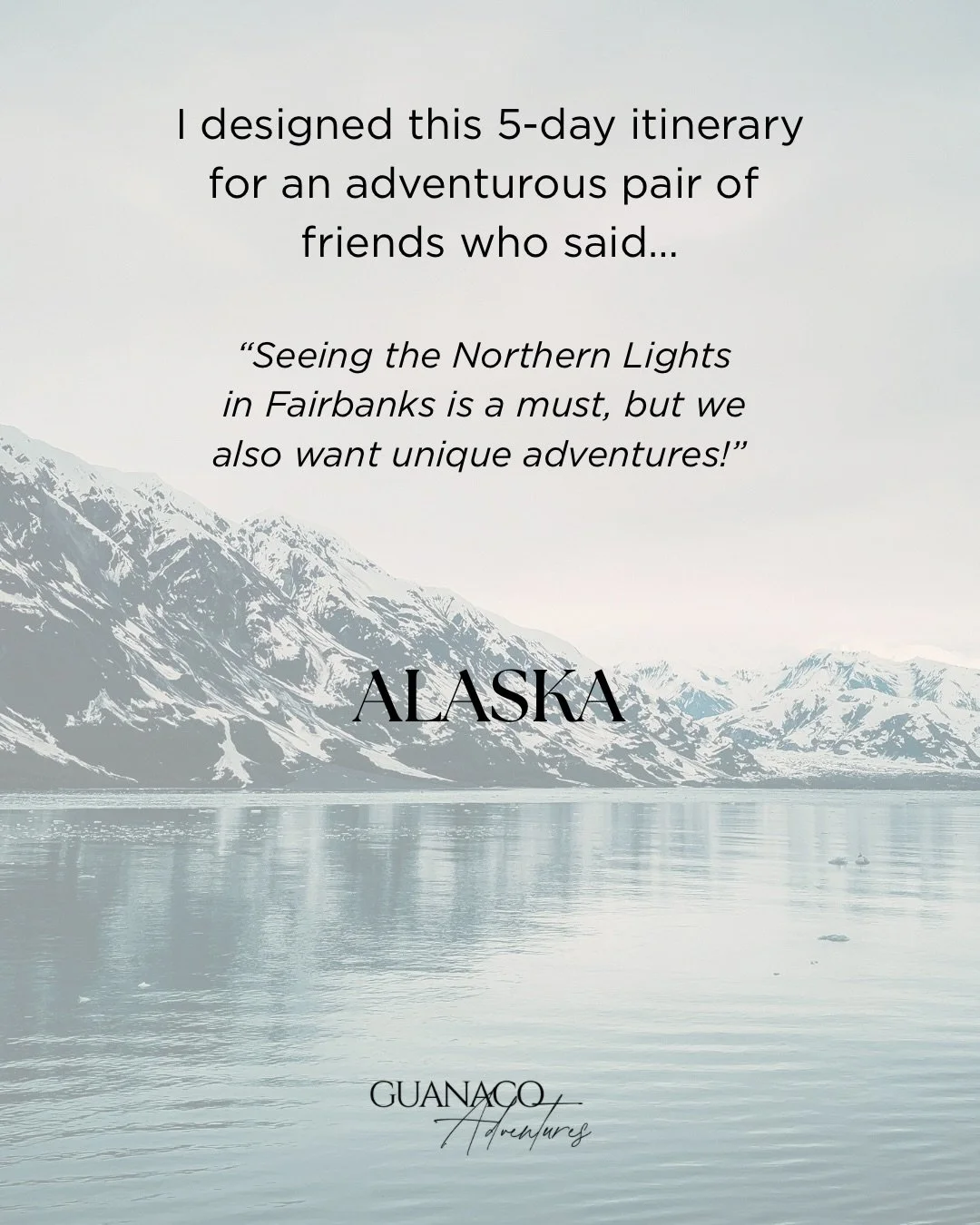 Fun fact: my husband is from Fairbanks! When this enquiry came through, I don't know who was more excited - me or him 😝

This pair of friends were seeking an active and unique itinerary. My absolute favorite to design! They are experiencing some of 