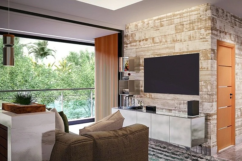 Sala de estar e tv _ condomínio J. Saboia em Ubatuba-SP