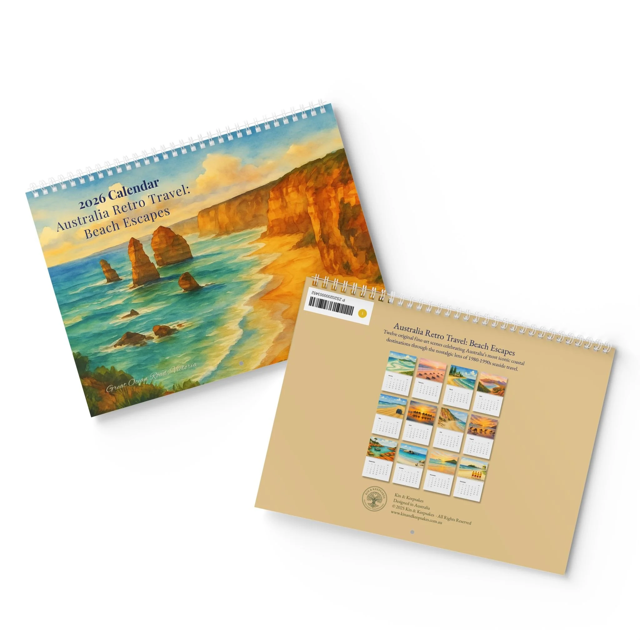 Art Calendar (2026): Australian Beach Escapes, Retro Travel Series