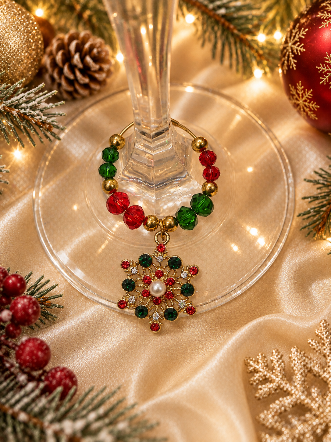 Wine Charm Duos - Christmas Snowflakes