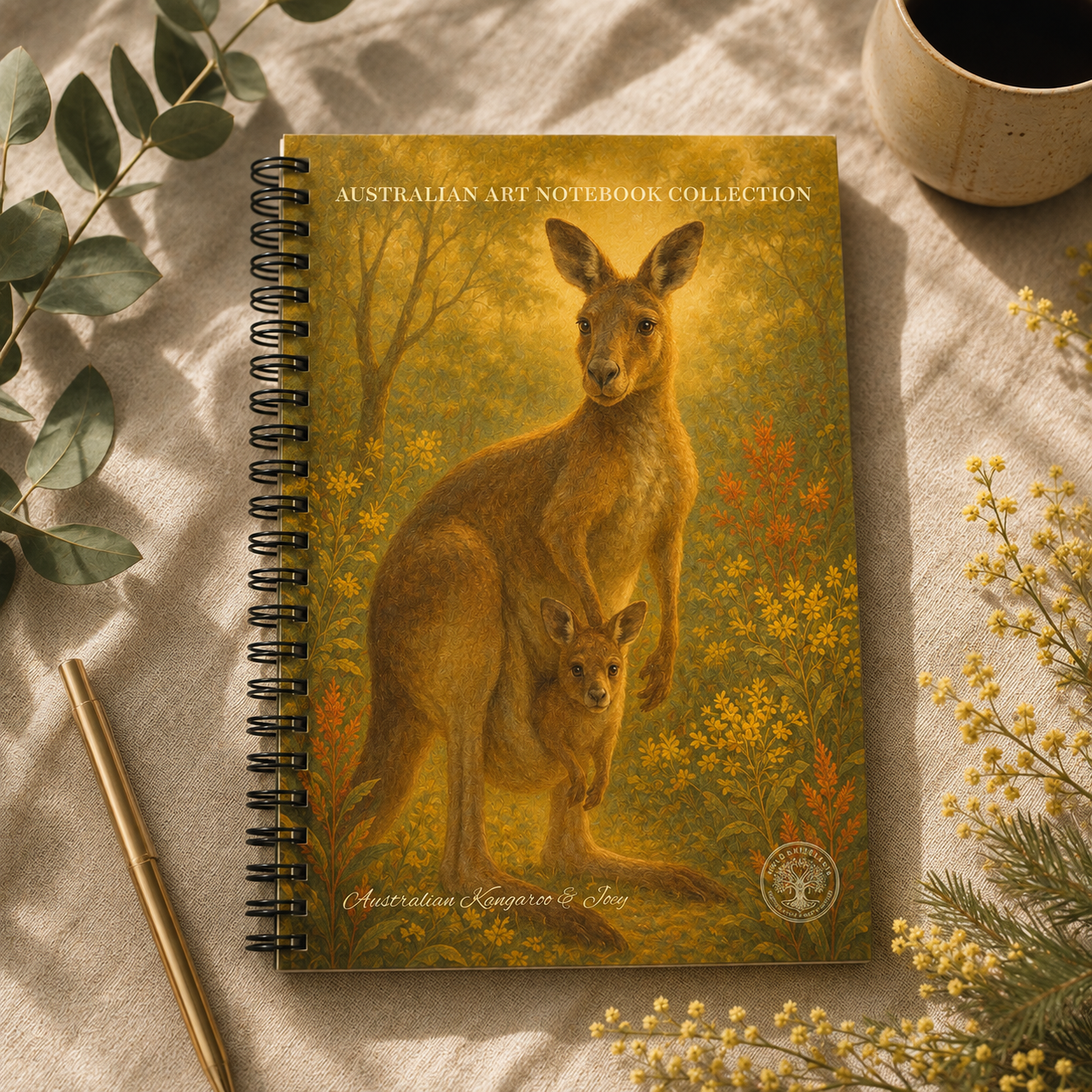 Kangaroo & Joey in the Bush, Australian Notebook Collection - Flora & Fauna, Wild Kin Series