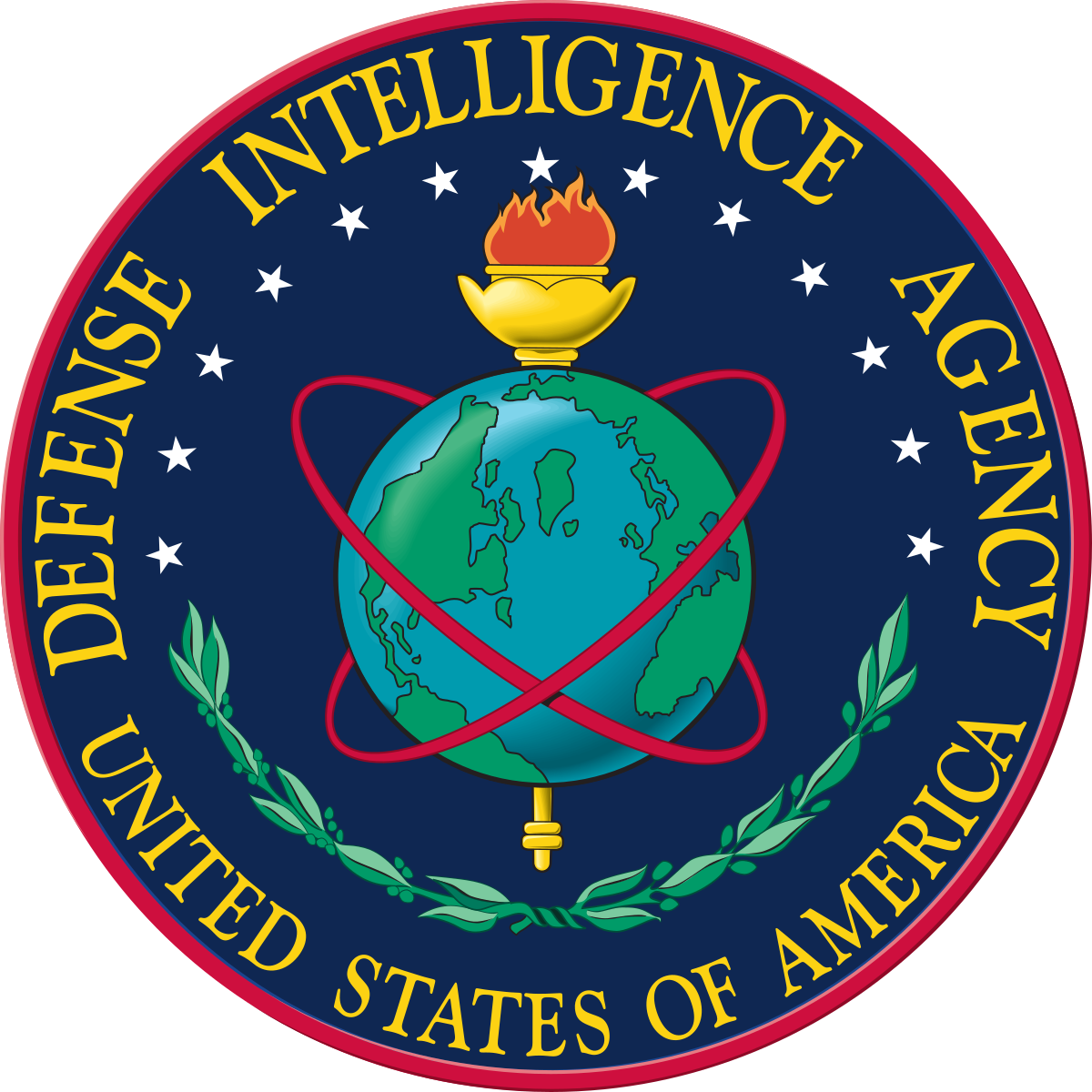 The emblem of the United States Department of Energy featuring a globe with a flame above it, surrounded by a laurel wreath, with stars and orbiting red lines, and the department's name in yellow text.