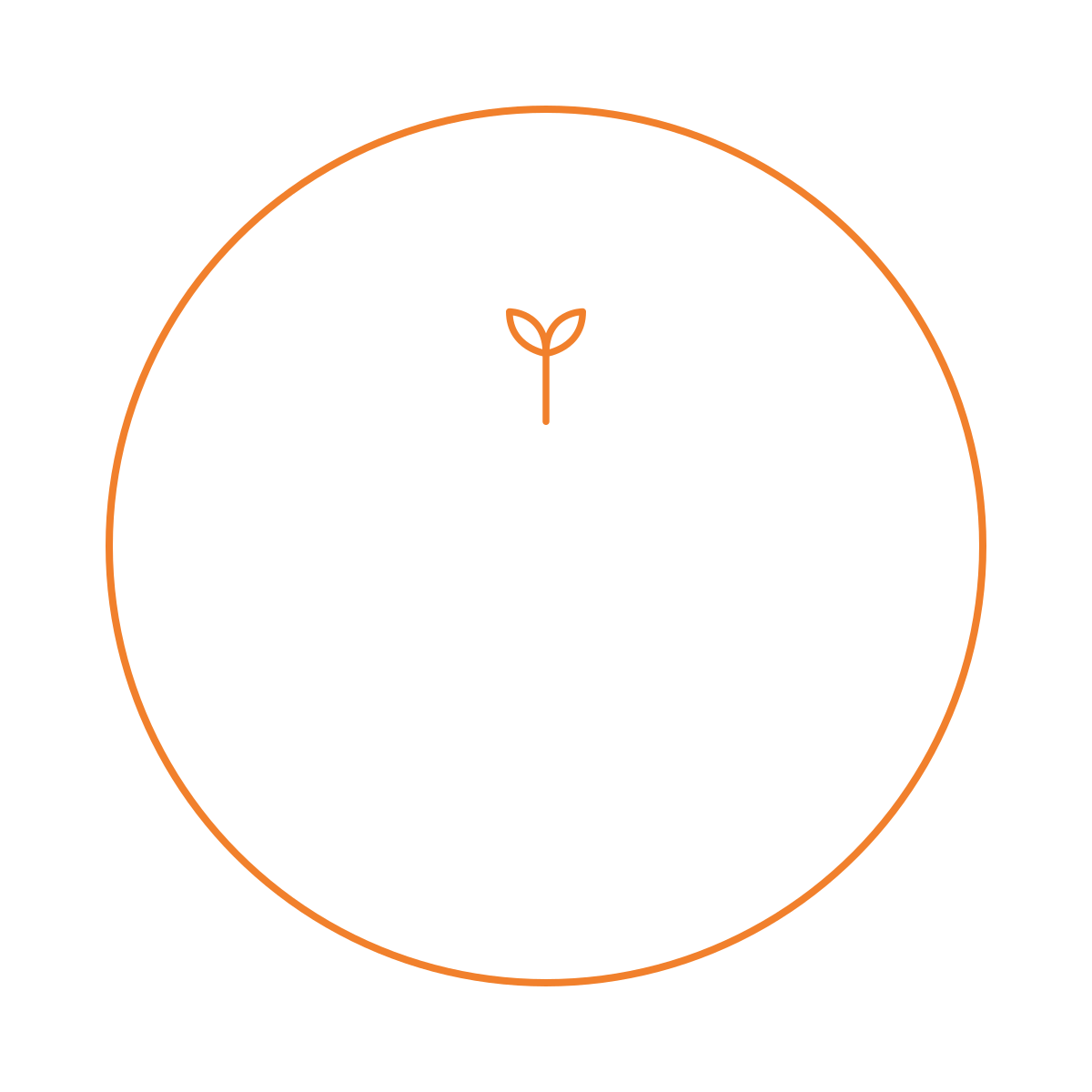 A circular diagram with a small plant icon in the center and the words "Sustainable Growth" at the top, emphasizing eco-friendly development.