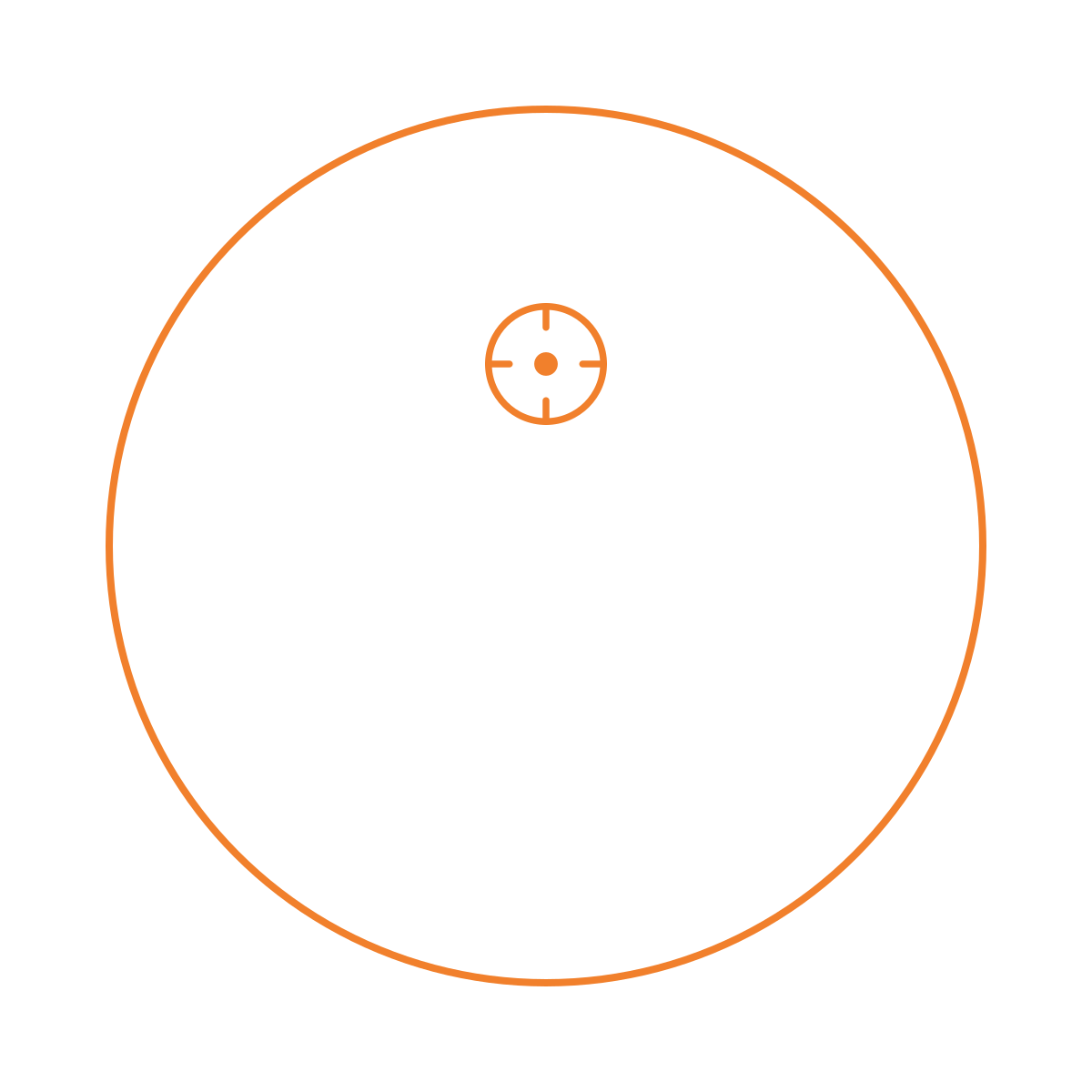 Target shooting target with concentric circles and a central bullseye on a black background.