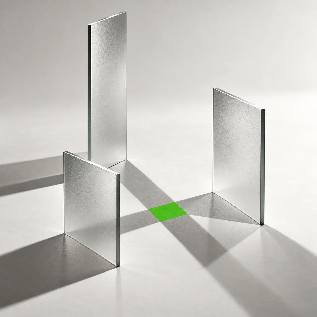Minimal black and white conceptual graphic showing three connected forms for revenue, cash flow, and profit, with one lime green element emphasizing the interdependence of the drivers.