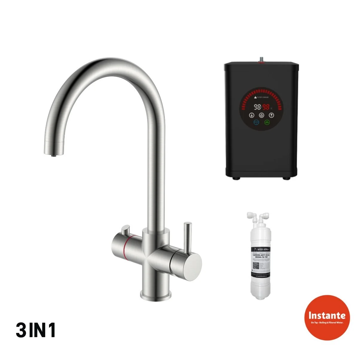 Cigno Brushed Nickel 3 in 1 On Tap Boiling System
