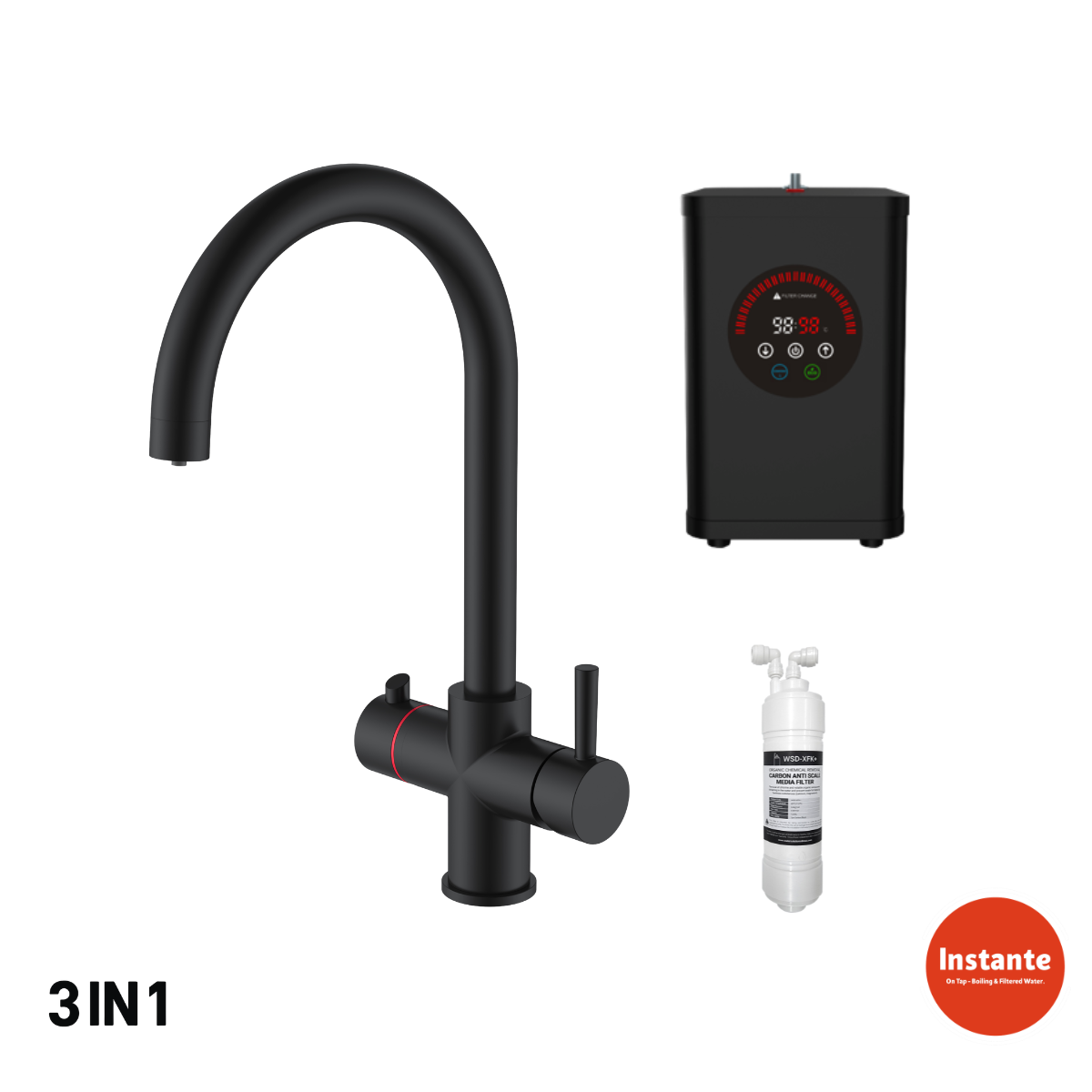 Cingo Matt Black 3 in 1 On Tap Boiling System