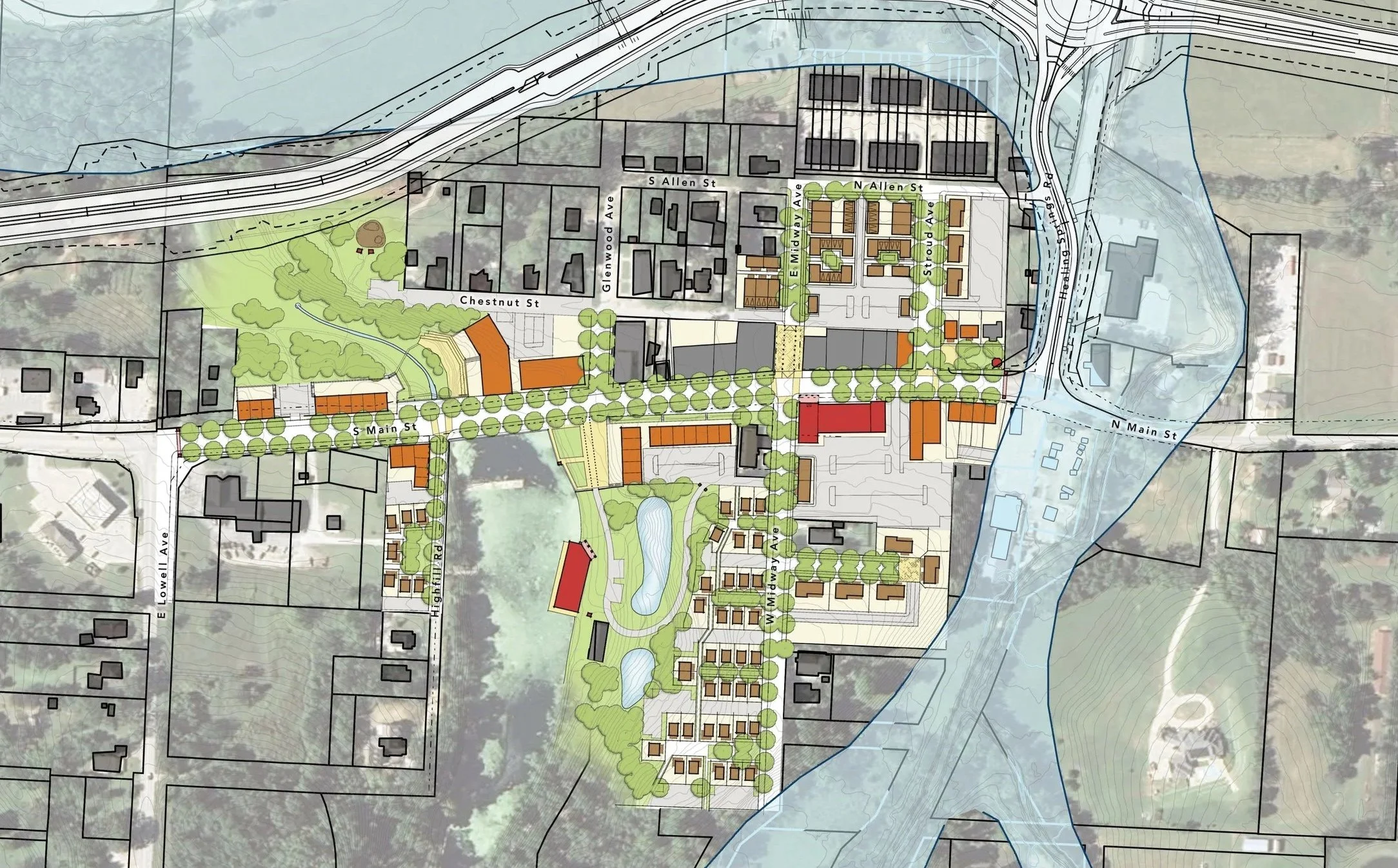  
  Cave Springs Downtown   Cave Springs, Arkansas 
   Cave Springs Downtown Plan     Client: &nbsp;&nbsp;Congress for New Urbanism 
 Location: &nbsp;&nbsp;Cave Springs, Arkansas
 Type:  &nbsp;&nbsp;Revitalization, Infill
 Transect Zones: &nbsp;&nbsp