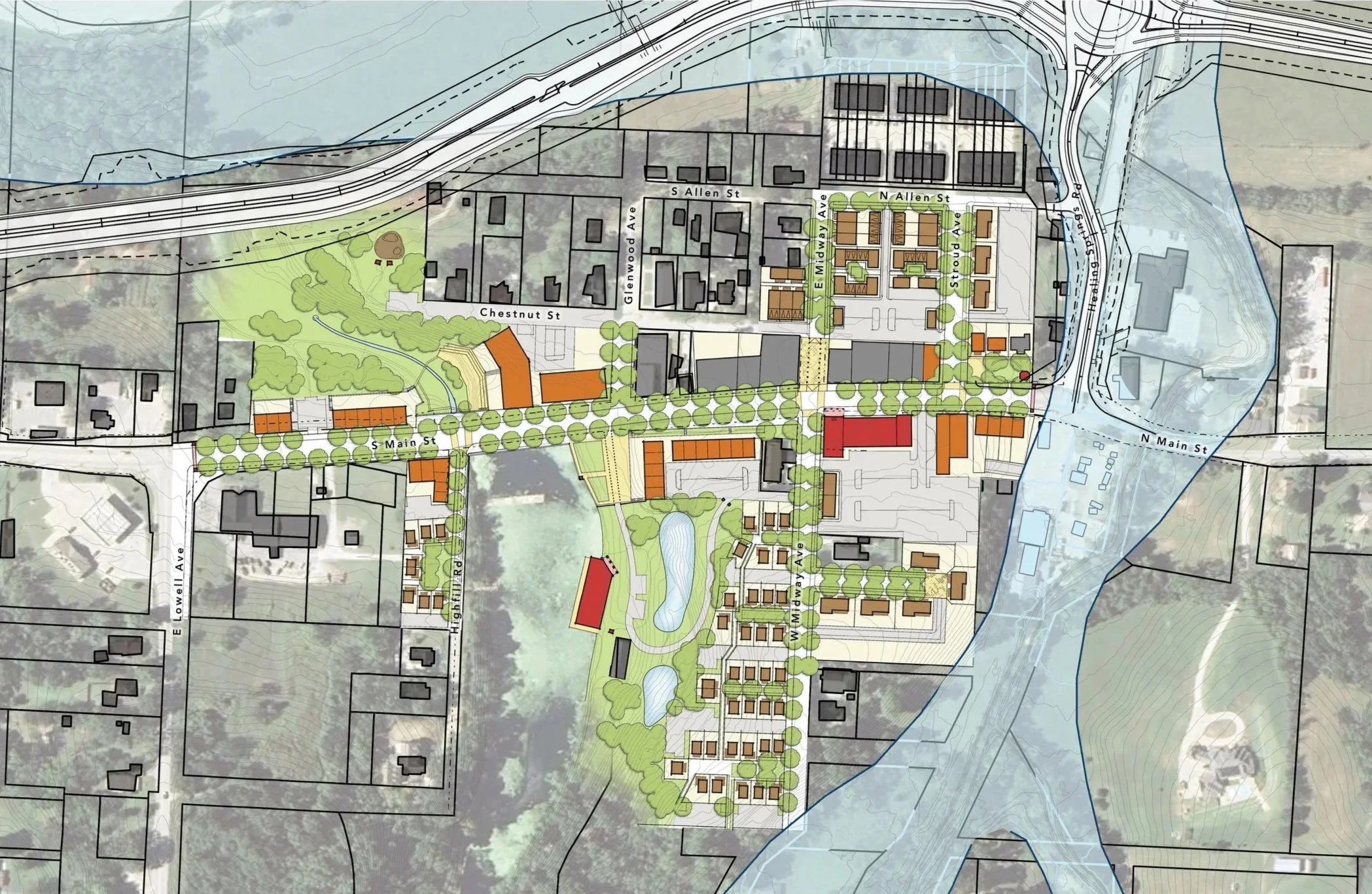  
  Cave Springs Downtown   Cave Springs, Arkansas 
   Cave Springs Downtown Plan     Client: &nbsp;&nbsp;Congress for New Urbanism 
 Location: &nbsp;&nbsp;Cave Springs, Arkansas
 Type:  &nbsp;&nbsp;Revitalization, Infill
 Transect Zones: &nbsp;&nbsp