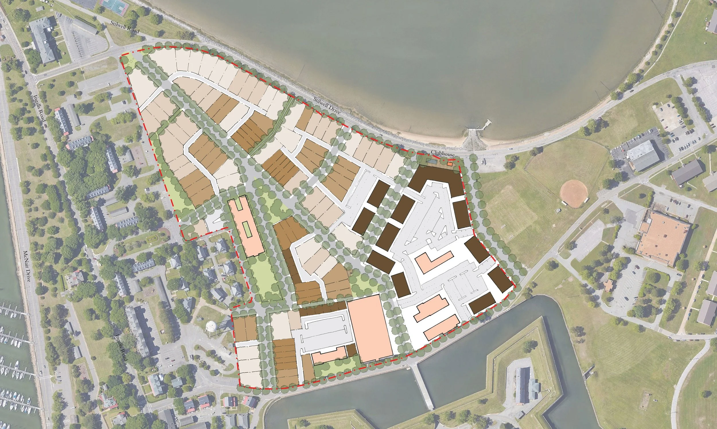 
  Ft. Monroe   Newport News, Virginia 
   Ft. Monroe     Client: &nbsp;&nbsp;Frye Properties 
 Location: &nbsp;&nbsp;Newport News, Virginia
 Size: &nbsp;&nbsp;34 acres
 Type:  &nbsp;&nbsp;Retrofit
 Transect Zones: &nbsp;&nbsp;T3, T4, T5    The Ft. 