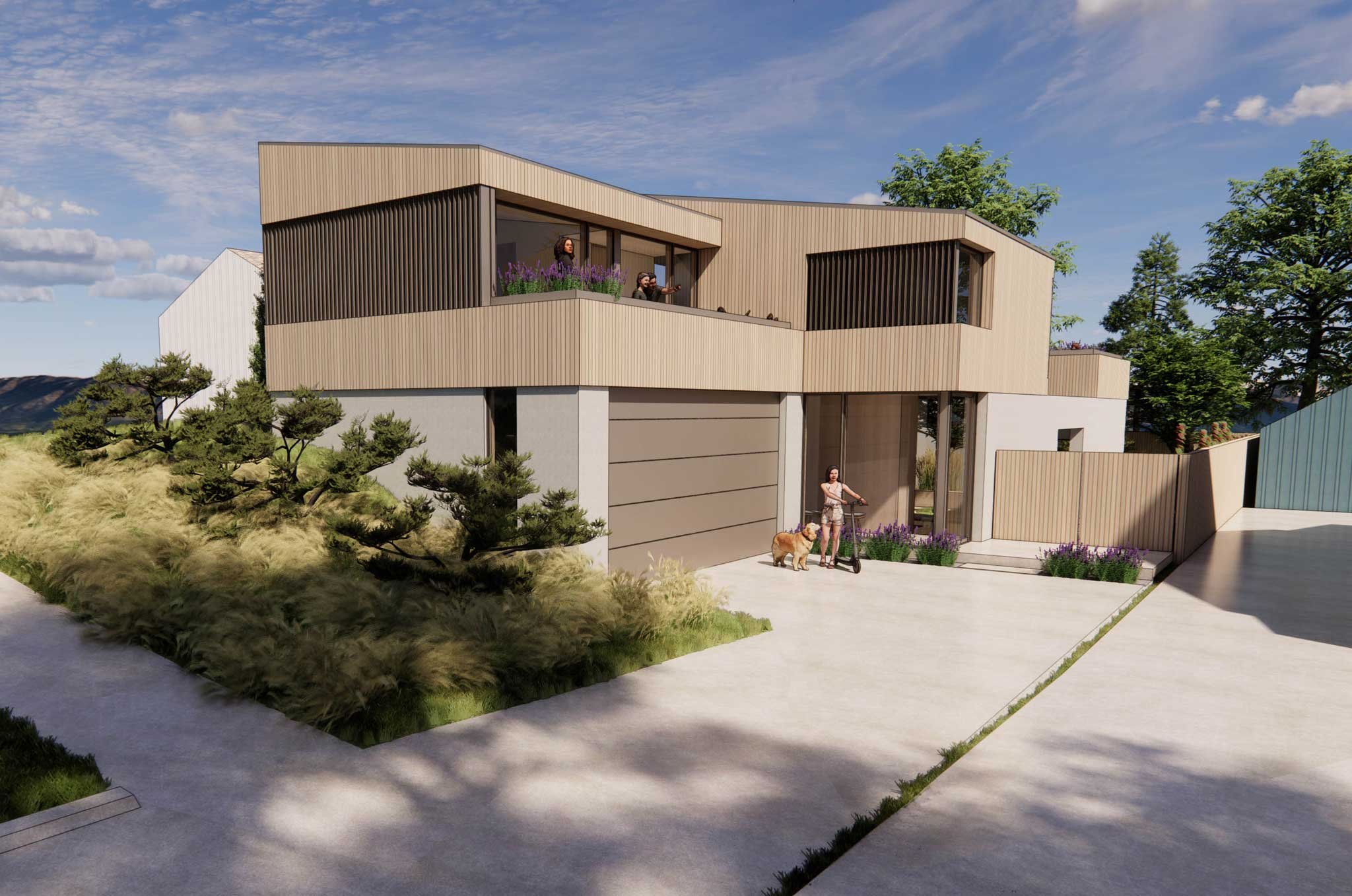Rendering of a modern home in the Wasatch Hollow neighborhood, Salt Lake City, Utah.
