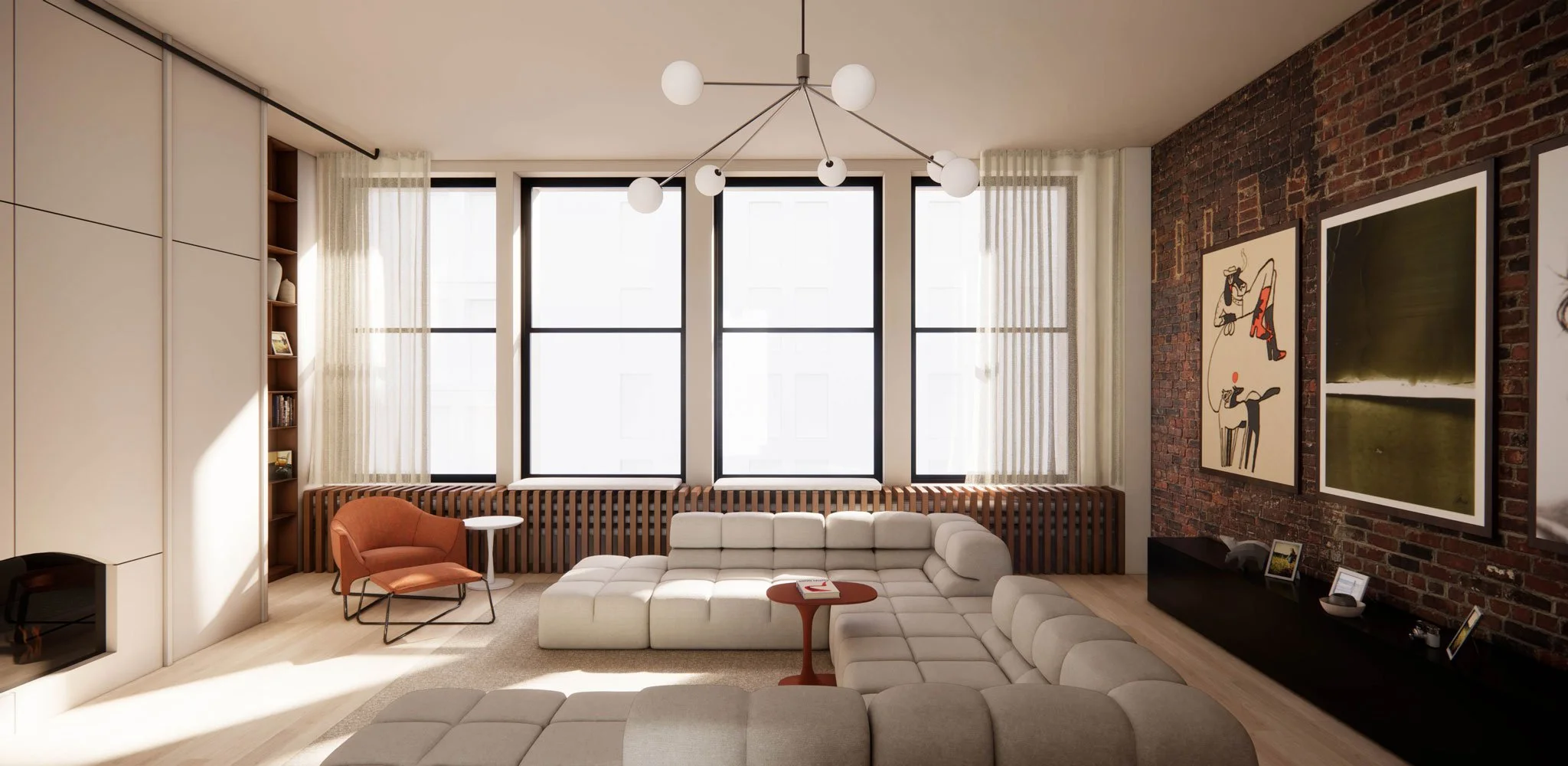 Rendering of a modern loft renovation on Greene Street, SoHo, New York.