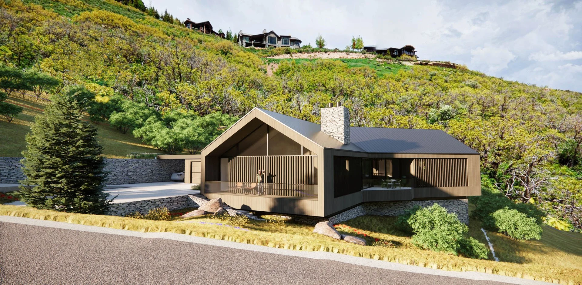 Rendering of a modern luxury ski home for year-round resort living, Deer Hollow, Deer Valley, Utah.