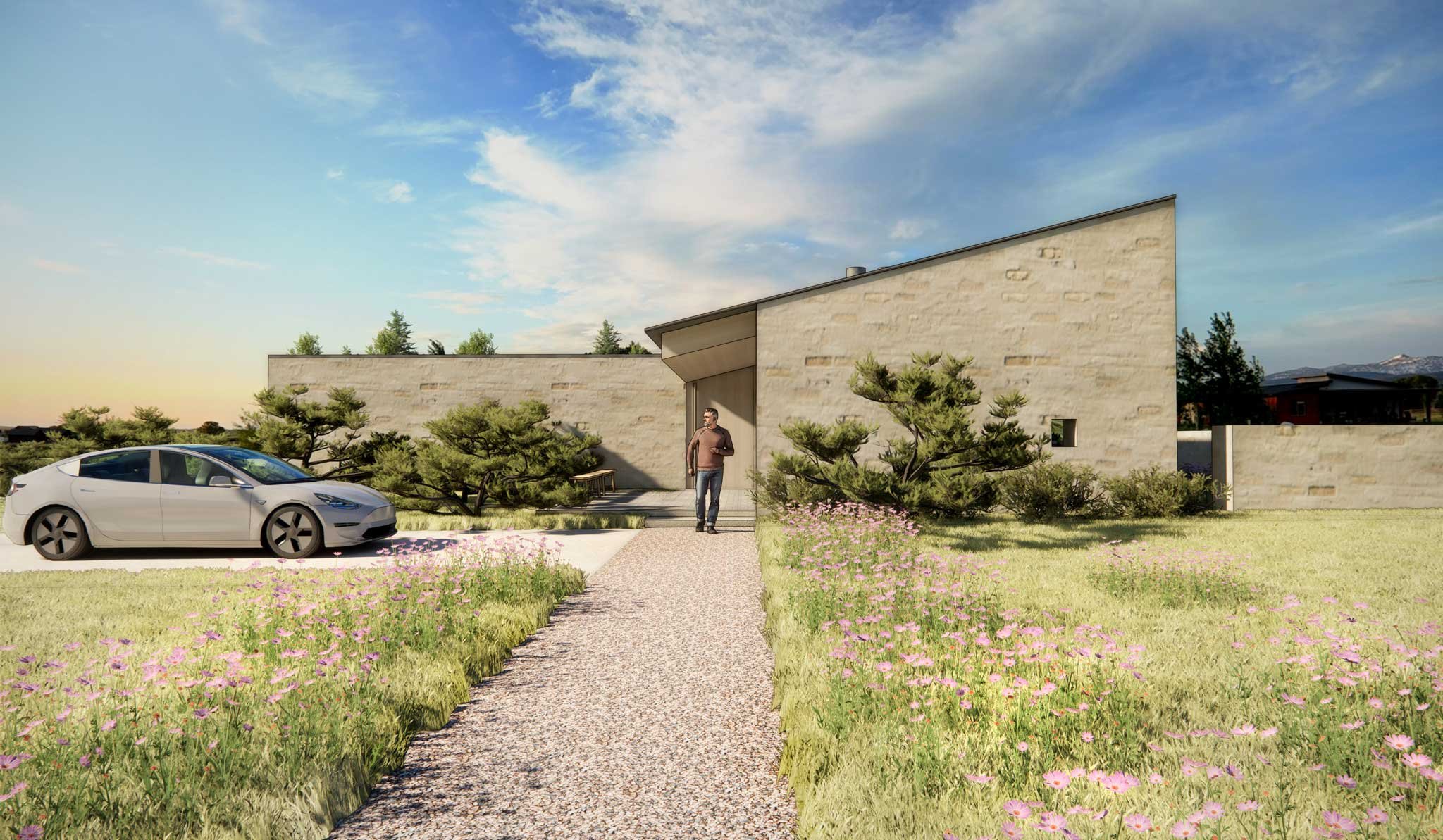 Rendering of a modern mountain home framing the Tetons, Teton Valley, Driggs, Idaho.