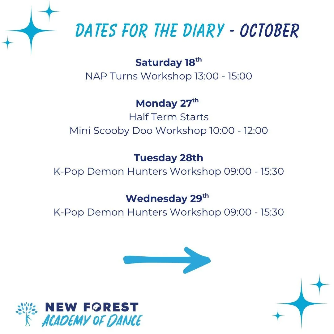 💙 October is looking fun at NFAD!💙

Here&rsquo;s what&rsquo;s coming up:
📅 Saturday 18th &ndash; NAP Turns Workshop (13:00&ndash;15:00)
📅 Monday 27th &ndash; Half Term starts &amp; Mini Scooby Doo Workshop (10:00&ndash;12:00)
📅 Tuesday 28th &nda
