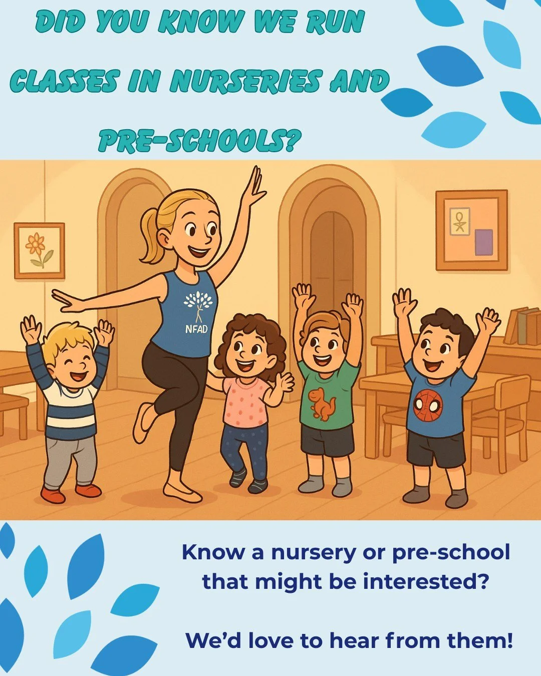 💙NFAD in your setting!💙

Our NFAD teachers take dance into the community &mdash; delivering joyful, movement-based sessions in nurseries, pre-schools and early years settings across the New Forest 

Each session is full of music, storytelling and i