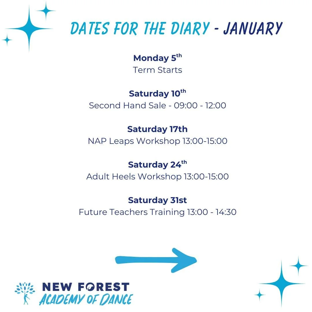 We can't wait to welcome you back to the studio on Monday next week. January has plenty in store at NFAD including:

10th - Second hand sale
17th - NAP Leaps workshop
24th - Adult Heels workshop
31st - Future teachers training

See you in class!  #pr