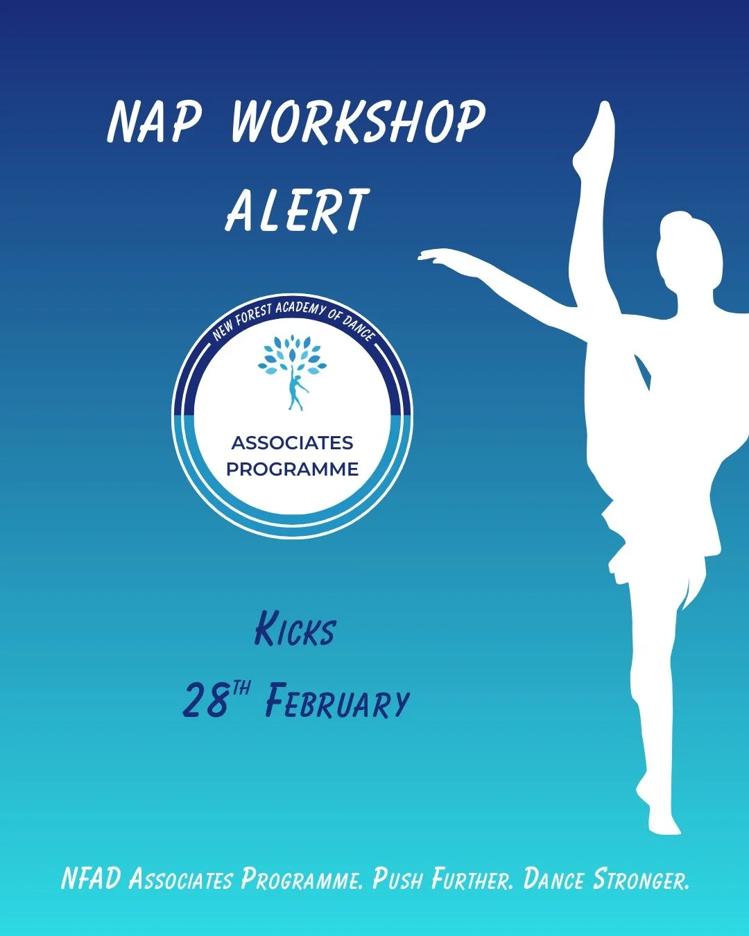 One week to go until our NAP Kicks Workshop 💙

This focused session with Miss Kayleigh will give NFAD Year 7&ndash;13 dancers dedicated time to develop stronger, more controlled kicks and cleaner technique that supports progress across all styles.

